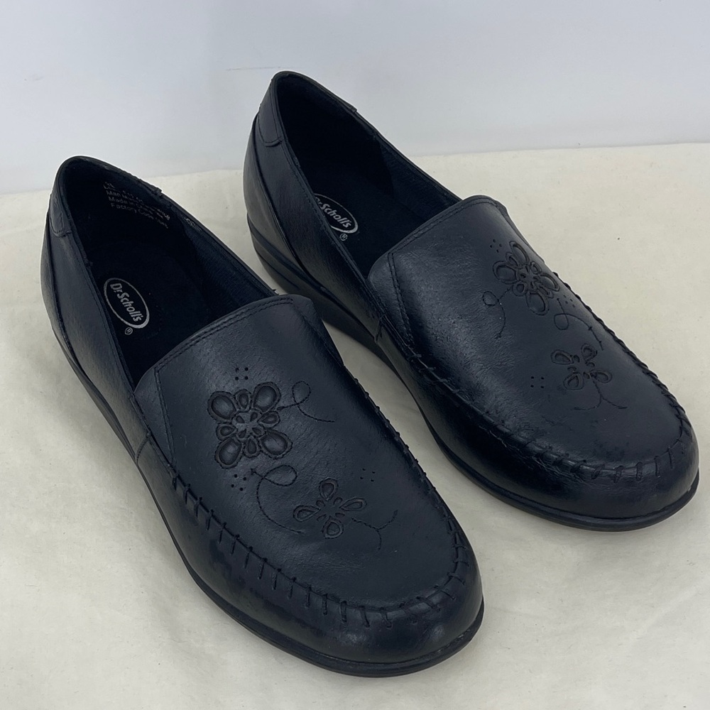 DR SCHOLLS Black Leather Slip-On Loafers WOMENS SIZE 9M
